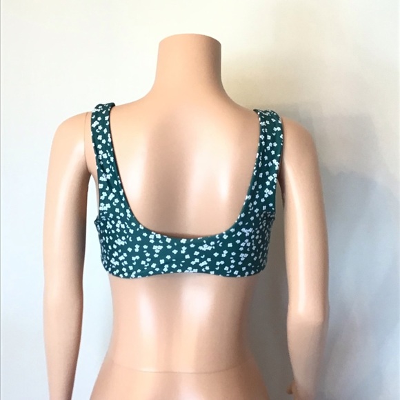 NWOT Shein Green Floral Tie Front Wide Strap Bikini Top Size Medium - Picture 3 of 7